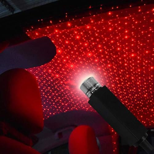 Mini Red Led Star Projector Night Light, Interior Car Lights, Adjustable USB Night Light, Romantic Auto Roof Ceiling Lamp for Bedroom, Car, Ceiling and Party Decoration