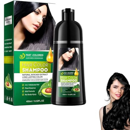 Black Hair Dye Shampoo, Champú Tinte Cabello Negro 3 en 1 para Hombre y Mujer,Tinte Pelo Cubre Canas, Champú Tinte Color Canas Instantáneo,400ML