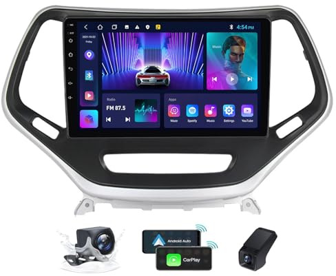 ZZPHKK Android 14 2-DIN Autoradio Carplay für Jeep Cherokee KL 2014-2018 mit Android Auto Multimedia-Player 10 Zoll 2K Touchscreen mit Bluetooth 5.0 GPS FM/RDS SWC + Rückfahrkamera DVR(M100CP)