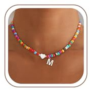 SLOONG Geschenk Einschulung Mädchen - Bunte Buchstaben Perlenkette Damen | Wasserfest Kette mit Buchstaben Hypoallergen Herz Halskette Geburtstagsgeschenk Geschenke für Frauen Mädchen Kinder Schmuck
