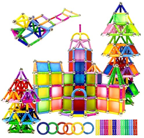 Construction Magnétique Enfant 244pcs, Jeu Aimant pour Enfant 6 Ans+ | Jouet Magnétique à l'Exterieur, Set de Bâtons Magnétiques Puzzle 3D pour Entraînement Cérébral Cadeau pour Fille Garçon
