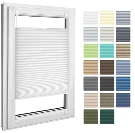 Home-Vision Premium Plissee Faltrollo zum Kleben Weiß B80cm x H150cm | Blickdicht Sonnenschutz Jalousie für Fenster & Tür