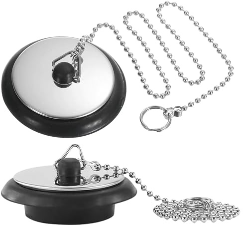 2 Stück Abflussstopfen, Waschbeckenstöpsel Gummi mit 40cm Kette, Ø 40-45mm Stöpsel Badewanne Schwarz Stöpsel für Spülbecken für Küchenspüle Badewanne Bad