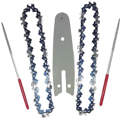 Mozulon 5 Stück/Los 1/4 Zoll Teilung .043 Zoll Spurweite 28 Glieder Sägekette, 4 Zoll Mini-Stahl-Kettensägekette mit Feilen