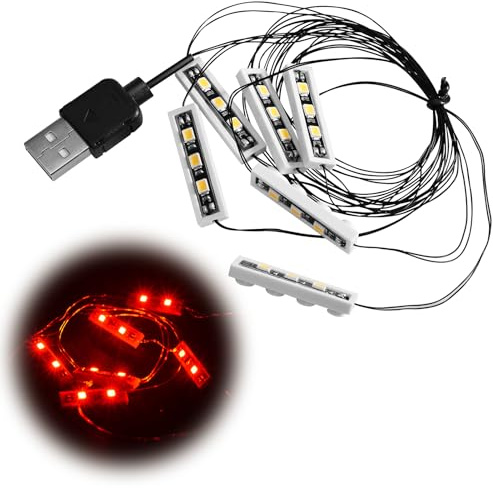Tulov 6X LED Downlight Bausteinlampen 1x4 USB Betrieben, Rot – Kompatibel mit Bricks, Erweiterbares Stecksystem, Kreative DIY Modellbeleuchtung für Bauwerke, Zubehör für Baustein Enthusiasten