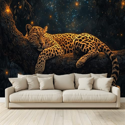 MKBKLI Benutzerdefinierte Wandbild Tapete Tier goldener Leopard Fresko 3D Großes Foto Hochzeit Cafe Restaurant Thema Hotel Hintergrund Wand Dekor 200 (B) x 140 (H) cm