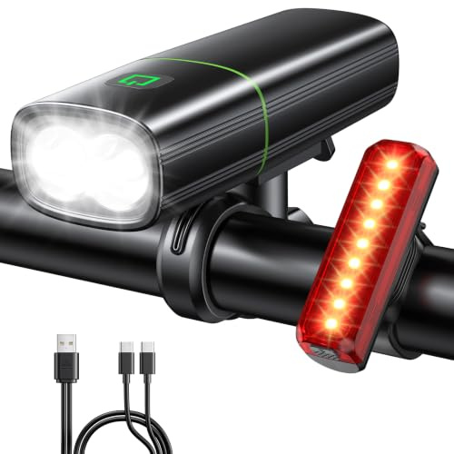 Mohard 1200LM Bike Lights with 2 Super Bright LED, 2600mAh USB Rechargeable