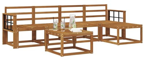 vidaXL Outdoor-Sofagarnitur 6 pcs Natur Massivholz Akazie, Gartenlounge-Set, Moderne Akazien-Couch, strapazierfähiges Outdoor-Sofa, stylische Terrassenmöbel