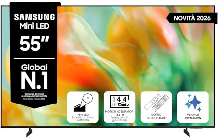 Samsung Smart TV 55 UE55M80HAUXZT Mini LED 4K, HDR 10+, Motion Xcelerator 144Hz, Adpative Sound+, AI Football Mode, Voice Control with AI(VAC), Alexa Built-in, PACCHETTO INTRATTENIMENTO, 2026