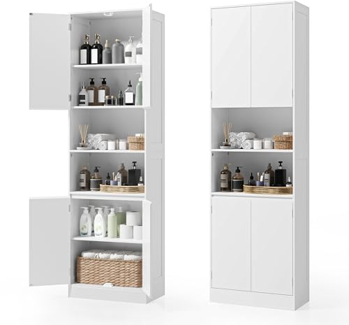 Xbro Mueble de baño 190×30×57 cm, Armario almacenaje con estantes Regulables, cajones y estantes Abiertos, Armario Alto Multiuso para baño, Cocina y salón, Montaje fácil,Blanco