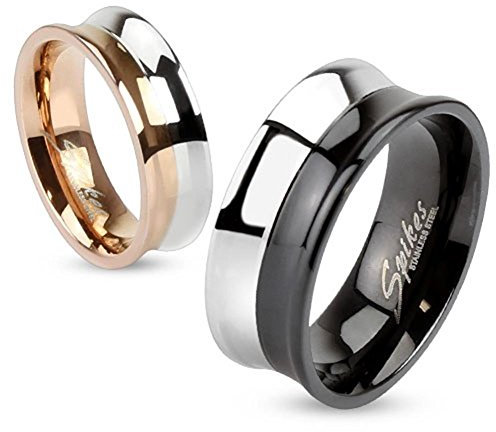 Coolbodyart Bague en Acier INOX Argent Noir Or Rose Concave Line Arrondi Bord Taille de Bague 47 (15) - 69 (22) - Or, 53 (16.9)