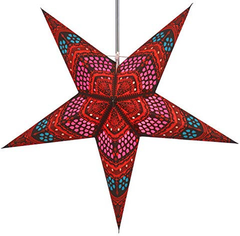 GURU SHOP Faltbarer Advents Leucht Papierstern, Weihnachtsstern 60 cm - Horus Rot/türkis, Papiersterne 60 cm