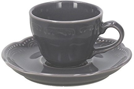 Tognana Charme Confezione 6 Tazze da caffè con Piattini, Porcellana, Grigio