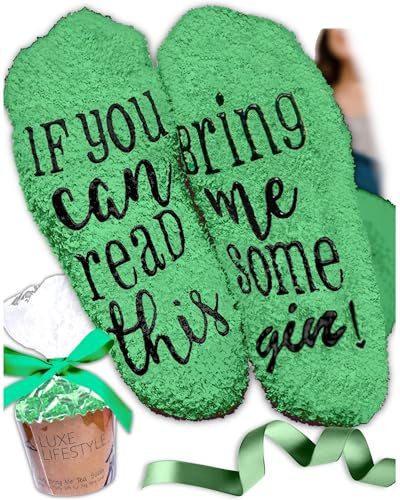 LUXE LIFESTYLE Gifts for Her - Funny “If You Can Read This Bring Me Some Gin!” Cupcake Socks - Birthday Gifts for Women