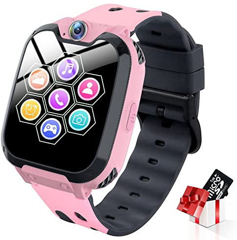 Montre Intelligente pour Enfants - Jeux Garcon Fille, Appel Téléphonique avec Appareil Photo Alarme Musique MP3 (W/1GB SD Card), 3-12 Ys Utilisation Facile/Pas Besoin d'APP