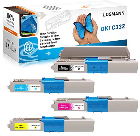 4x LOSMANN XXL Toner Kompatibel OKI C332 C 332 46508712 46508711 46508710 46508709 für OKI C 332 DN/C 332 DNW/M C363 DN/M C363 DNW/M C363 N Drucker (Schwarz/Cyan/Magenta/Gelb)