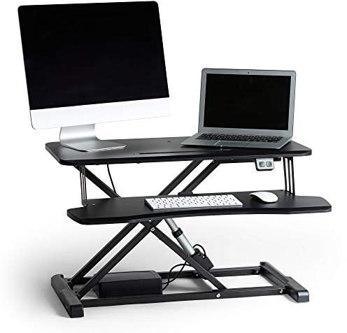 VonHaus Electric Standing Desk Converter, Height Adjustable Two Tier Computer Workstation w/Keyboard Shelf, Dual Monitor Sit Stand Riser w/Up Down Controls & Tablet Holder, 80x40cm & 20kg Capacity