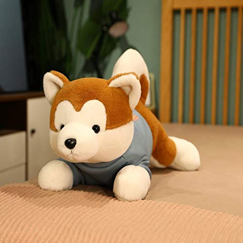 AECHII 40-80cm Akita Canis Lupus Hund Plüschtier Gefüllte Berührung Langer Plüsch Lebensechte Shiba Inu Hundepuppe Geburtstagsgeschenk für Jungen Geschenk 40cm Grautuch