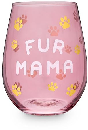 Fur Mama 20 oz Stemless Wine Glass by Blush, Pink