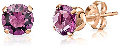 Amethyst Earrings - Rose Gold Earrings - 925 Sterling Silver Stud Earrings for Women Rose Gold Plated - Crystal Light Earrings - Rose Gold Studs Earrings - Colourful Earrings