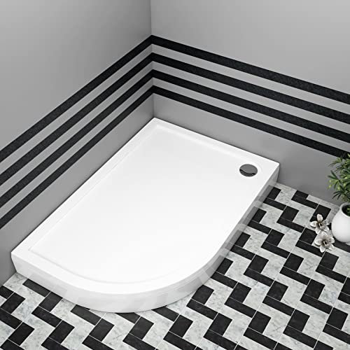 Nuie Bathroom Left Handed Offset Quadrant 900 x 760mm Shower Tray with Riser Kit Plinth for Shower Enclosures Gloss White Slimline