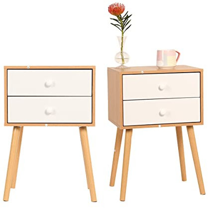FEENICE Lot de 2 tables de chevet en bois avec 2 tiroirs, 40x30x60 cm