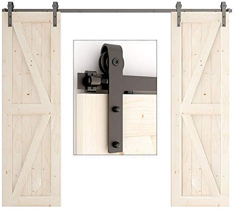 TSMST 200CM Binario per Porta Scorrevole Kit Nero e Rustico Porta Scorrevole Kit Accessori per Porta Doppia Scorrevole (Stile di Base)