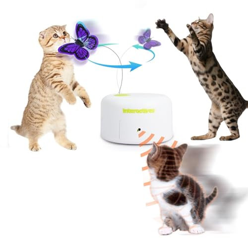ALL FOR PAWS Interactive Motion Activate Butterfly Cat Toy, Flutter Bug Cat Wand Toy with 360 Degree Rotation & Sensor Mode, Cat Fun Playing Toys(with Shiny Butterfly)