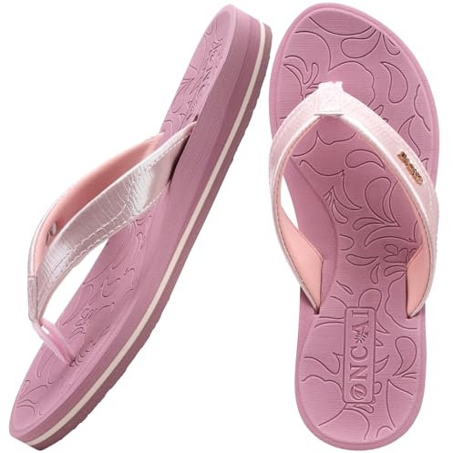 ONCAI Tongs Femmes,Yoga Mat Anti-dérapant Tongs mode Sandales Plage d'été Pantoufles avec soutien de la voûte plantaire Semelles Eva légères Couleur Rose Taille 42