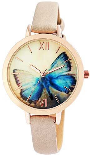 Excellanc Damenuhr Schmetterling Butterfly Rosa Roségold Analog Kunstleder Quarz Armbanduhr