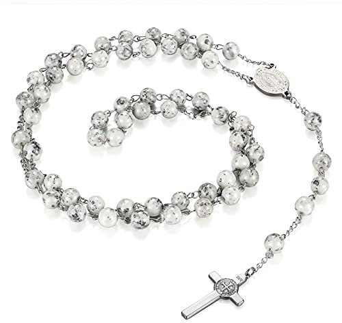 OIDEA Herren Damen Halskette mit Anhänger, Edelstahl Christus Jesus Kruzifix Kreuz Retro Perlen Kette Halskette, Silber