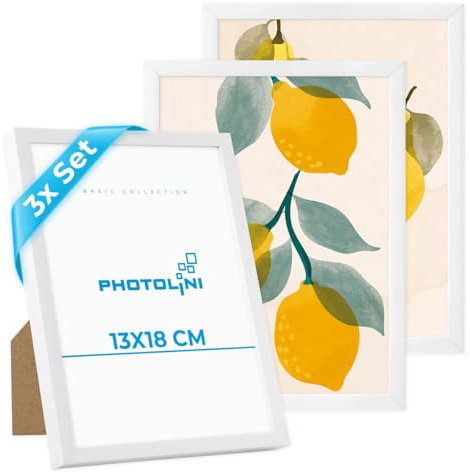 Photolini Set di 3 cornici 13 x 18 cm, in plastica bianca con vetro acrilico, inclusi accessori | collage di foto | galleria di immagini