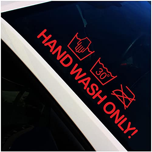 Frontscheibenaufkleber Schriftzug hand wash only Aufkleber für Windschutzscheibe Heckscheibe Frontscheibe Auto Fahrzeug Dekor Sticker FS129 (Karminrot, Innenklebend)
