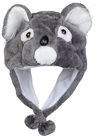 JK Home Bonnet Animaux Chapeau Ski Peluche Adulte Enfant Echarpe Capuche Oreilles Déguisement Cosplay Chien Gris