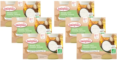 Babybio - Petits Pots - Brassé Végétal Coco Mangue Pomme - 2x130g - 6+ mois - Lot de 6 - BIO