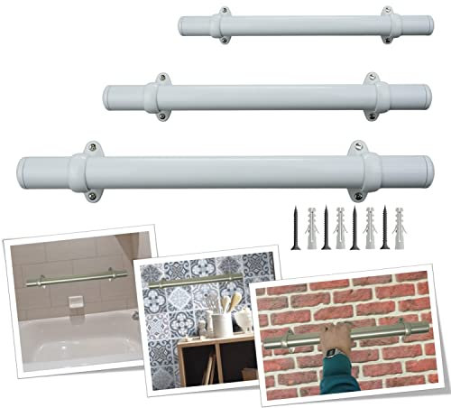 Parpyon® Corrimano per scale interne Tubo passamano Acciaio Inox Prodotto 100% Italiano Fissaggio a parete Kit montaggio FACILE fai da te scala e balaustra (Bianco, 100cm)