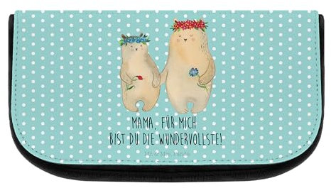 Mr. & Mrs. Panda Kosmetiktasche Bären mit Blumenkranz - Geschenk, Make-Up Tasche, Familie, Kulturtasche, Kosmetikbeutel, Kulturbeutel, Family,