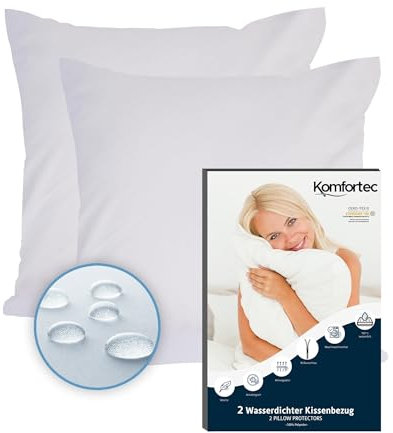 Komfortec Wasserdichter Kissenbezug 50x50 cm 2er Set mit Reißverschluss, Atmungsaktiv, Hypoallergen Kopfkissenbezüge 50x50, Anti-Milben, 2 Stück Kissenschoner 50x50, Weiß