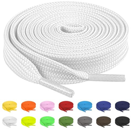 TBOC Cordones Planos [Blanco] [140 cm] para Calzado Zapatos Zapatillas Botas | Cordón Patines Fútbol Deporte | Compatibles con Converse Nike Adidas Panama Jack Asics Vans