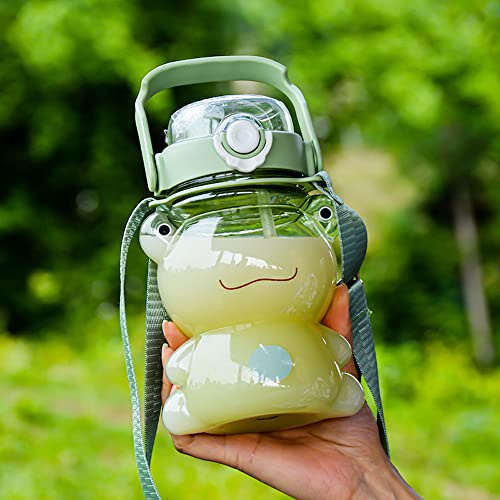 Large Clear Frog Water Bottle for Kids School Sports with Straw and Strap 29oz Cute Kawaii Water Bottle Green Frogs Plastic Water Bottle Leakproof Reusable Heat Resistant BPA Free (Green Frog)