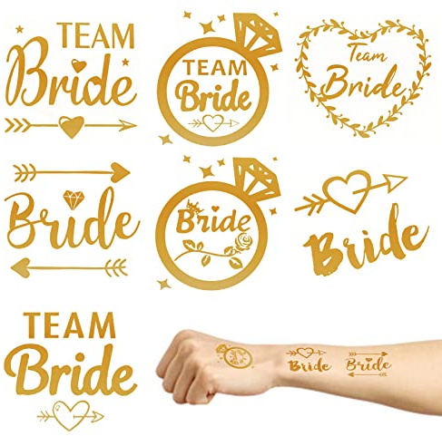 MOSNOW 30 Stücke Team Bride Tattoos Gold 3 Arten Tattoo-Sticker für die Braut 4 Arten Tattoo-Sticker für die Brautjungfer Temporäre Tattoos Deko Accessoires
