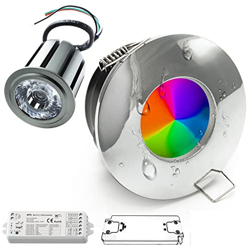 Planetitaly KIT SMART cromoterapia box doccia faretto RGB luce incasso IP65 24V lampada LED 12W centralina WiFi controllo vocale alimentatore RGBW 3000K luce calda (Silver cromato, KIT 1 pz)