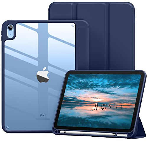 Vobafe Case for iPad A16 11th Generation 11 inch 2025/iPad 10th Generation 10.9 inch 2022, PC Clear Back Cover, Trifold Stand for iPad 11th/10th Gen with Pencil Holder, Auto Wake/Sleep, Navy Blue