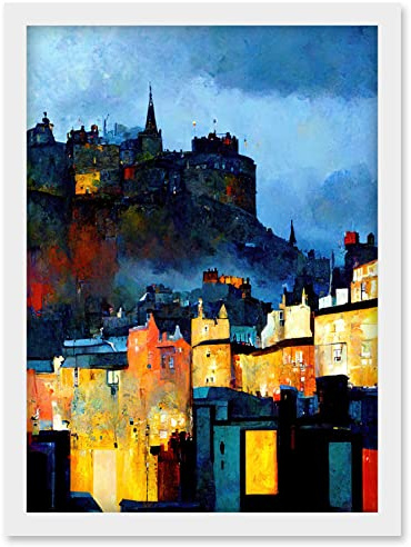 Doppelganger33 LTD Edinburgh Castle From Grassmarket Cityscape Modern Artwork Framed Wall Art Print A4