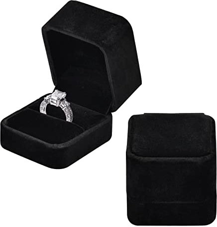 Pinsheng 2 Stück Samt Ring Schachtel, Ring Geschenkbox Schwarz Ringschachtel Heiratsantrag Trauringetui Schmucketui für Heiratsantrag Verlobung Valentinstag Hochzeit