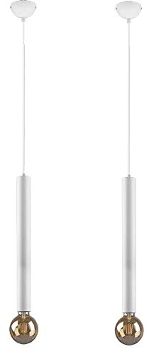 etc-shop Pendelleuchte weiß einflammig Hängelampe design, Höhe anpassbar, Metall matt, 1x E27 Fassung, DxH 10x150 cm, 2er Set