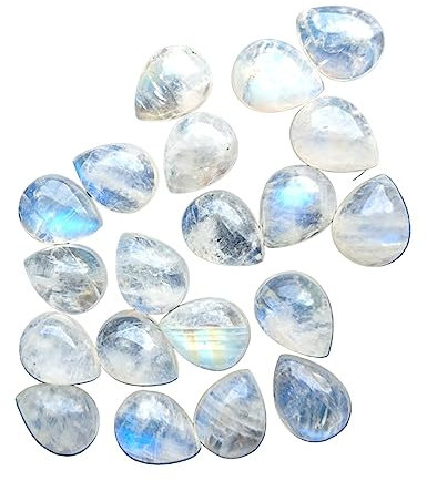 Gems For Jewels Damen 4x7mm - 5,5x10mm Regenbogen Mondstein Plain Marquise Cabochons mit flacher Rückseite, 10 Stück lose Regenbogen Mondstein Edelsteine, Mondstein für Schmuck