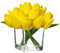 Oairse 14 flores artificiales pequeñas en florero, tulipanes sintéticos de tacto real, flores en cubo, jarrón de cristal con agua sintética, mini ramo de tulipanes amarillos, arreglo para decoración