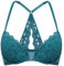 DOBREVA Women's Push Up Bra Support Racer Back Front Fastening Lace Padded Plunge Underwired Bra Borealis Green 34DD