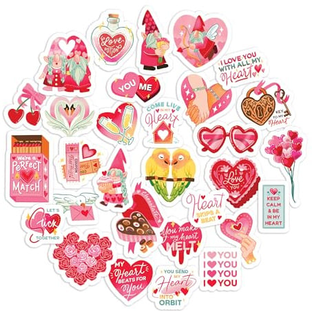 Navy Peony Valentinstag-Zwergaufkleber (30 Stück) - Liebevoll, herzlich, rosa & rote Aufkleber für Grußkarten, Laptops, Handyhüllen, Becher